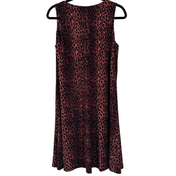 Anne Klein Brown Black Animal Print Sleeveless V-Neck Shift Dress Size 6 - Picture 3 of 4